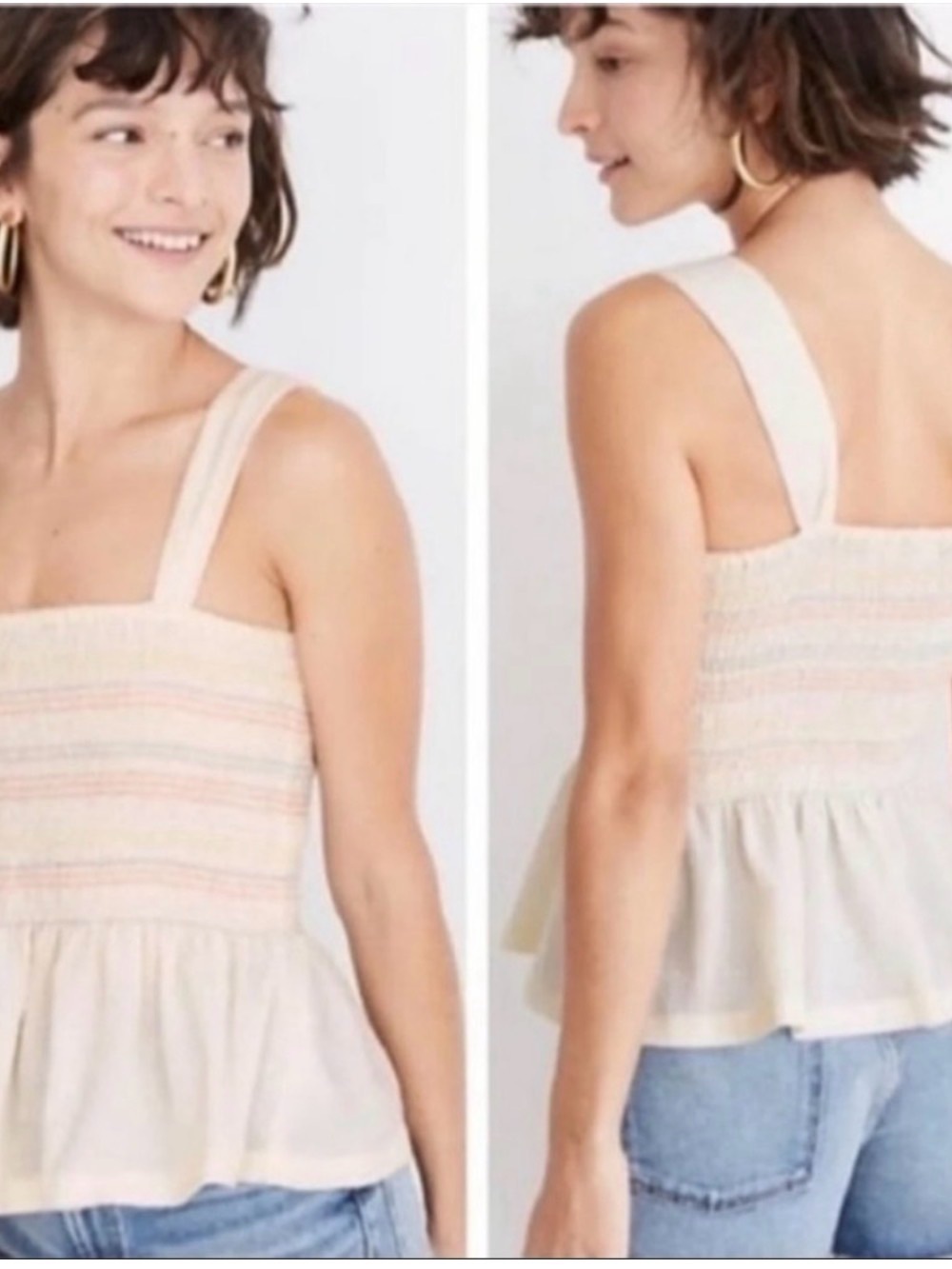 Madewell Rainbow Smocked Peplum Tank Top